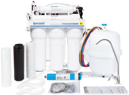 Composition du colis du Filtre à osmose inverse Standard PRO Ecosoft avec pompe